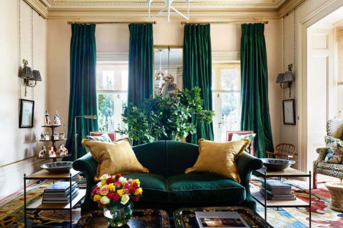 Green curtains room living modern beige interior color