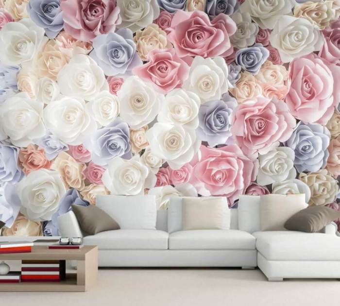 Floral wallpaper room living flowers wallpapers wall blue background mural outdoors bring will personalized painted hand tv into custom 3d