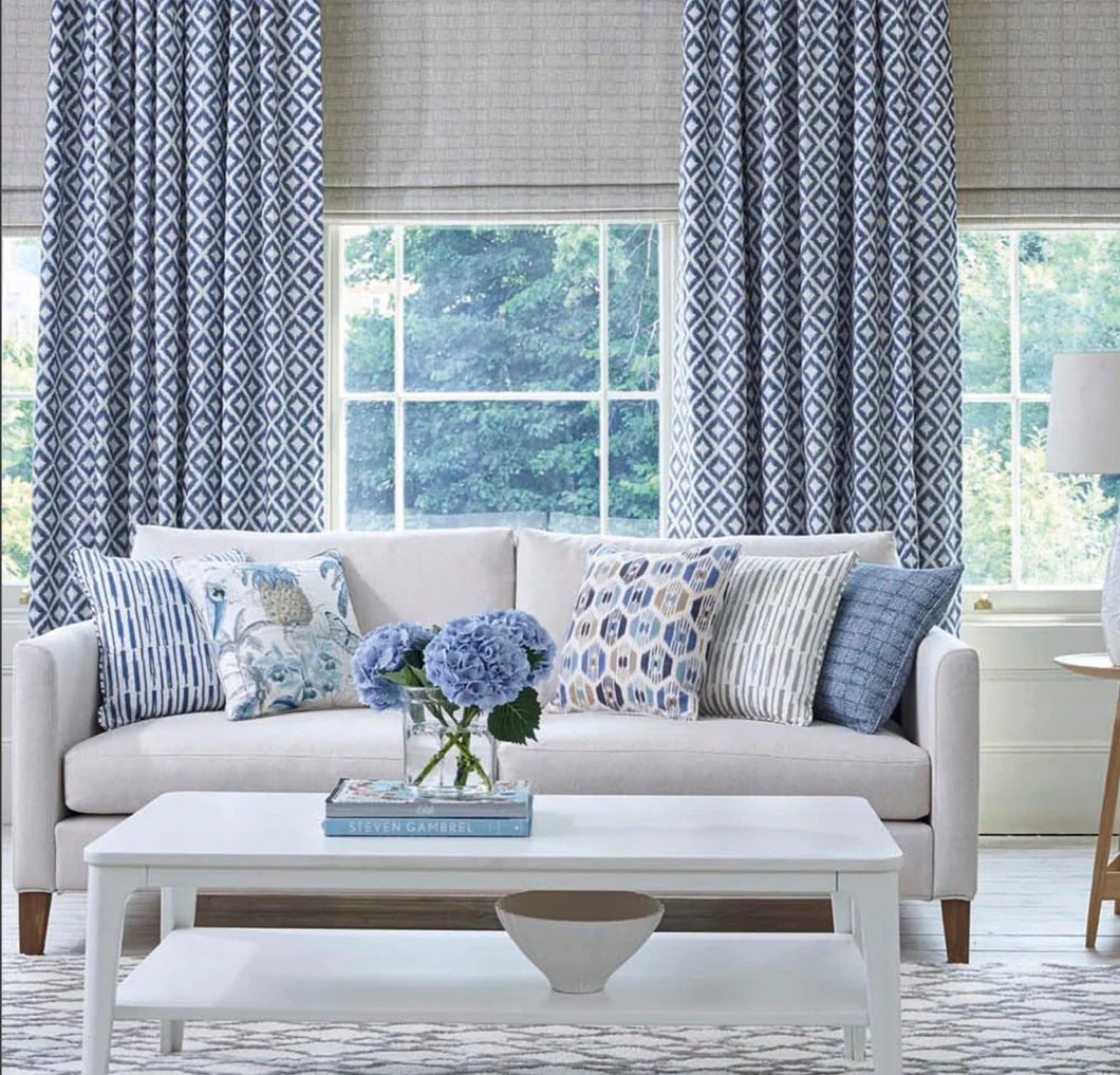 Blue curtains living room pattern ikat diamond white modern long washable farmhouse design curtain extra decor rooms ideas panels wide